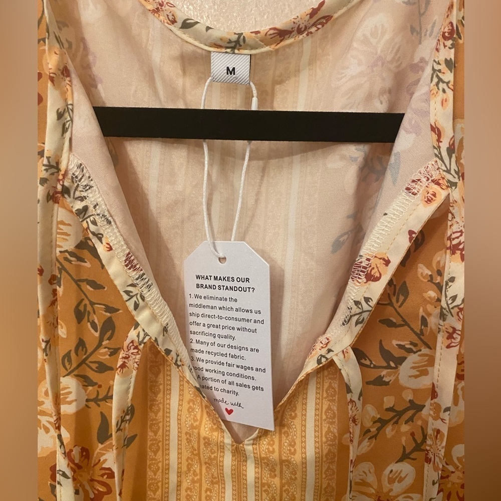 Made With Love White & Sunset Orange Unlined Floral Bohemian Dress - Picture 2 of 3